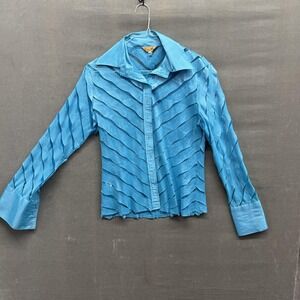 Eva Varro Shirt Womens Small Sheer Textured Button Up Long Sleeve Blouse Top